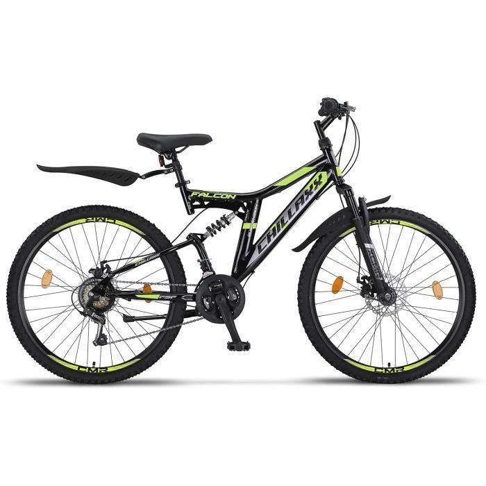 Vélo VTT Chillaxx Falcon 24 et 26,Suspension Complète,21 Vitesses,Frein à Disque,Cadre en Acier