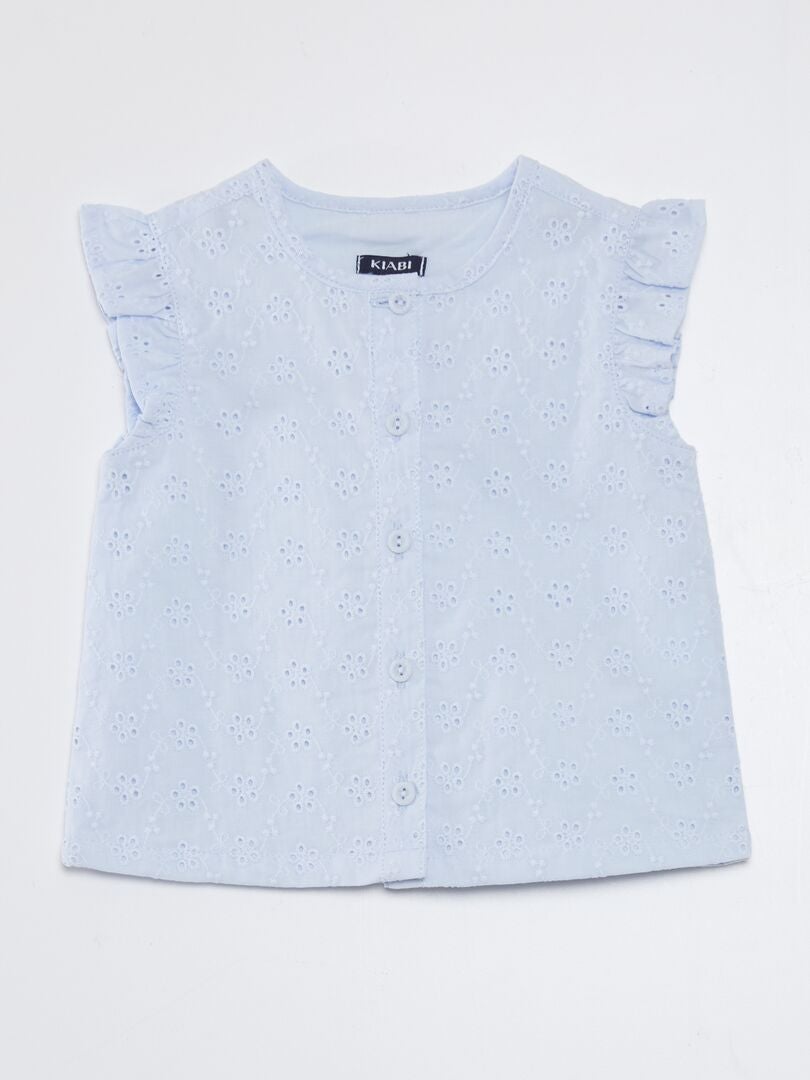 Blusa com bordado em ponto inglês - AZUL