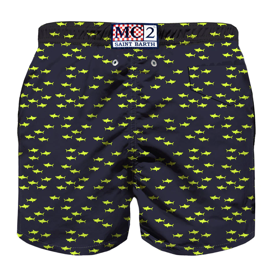 Costume da bagno da bambino in tessuto leggero con stampa squali