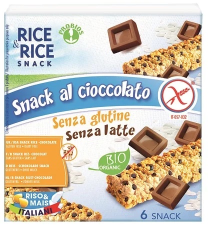 PROBIOS Rice&Rice Orgaaniline šokolaadisnäkk, gluteenivaba, piimavaba 6x21 g