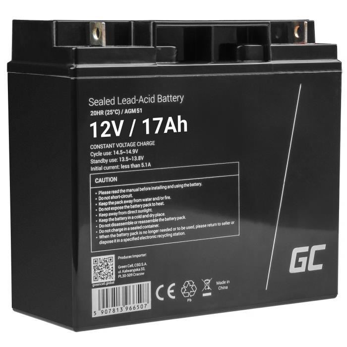 GreenCell® Rechargeable AGM Battery 12V 17Ah Gel Lead-Acid Battery Maintenance-Free Cycles VRLA Sealed Battery