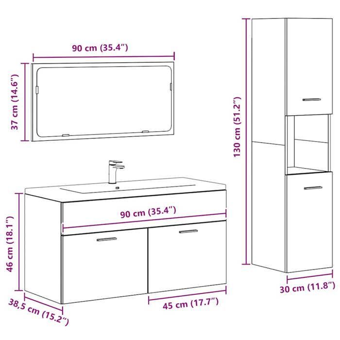 HOT SALE* Bathroom furniture set, CLARENCE, Vanity unit, Toilet cabinet, Bathroom column, 3 pieces, concrete grey - M900516