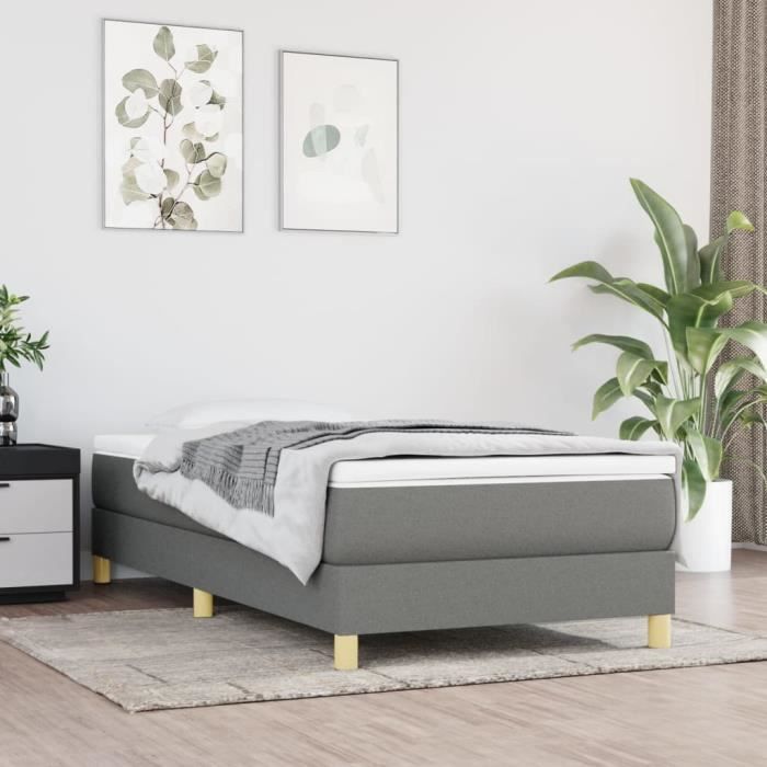 Base letto - FYDUN - YIN - 90x190 cm - Grigio scuro - A molle - Facile da montare