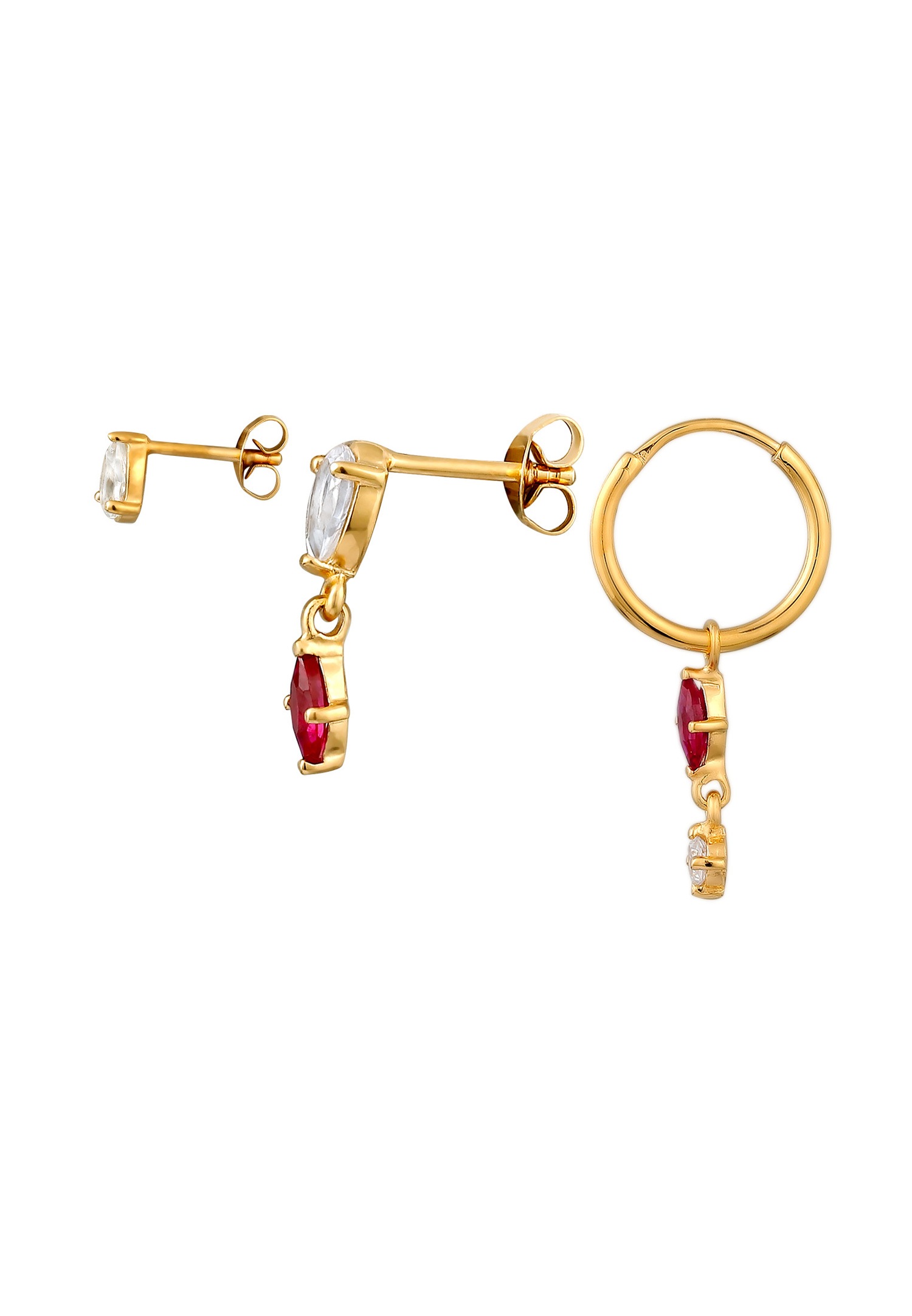 Elli Elli Boucles d'oreilles Femmes Rubis Taille Marquise Rouge Topaze Taille Diamant Blanc 925 Argent Sterling Plaqué Or
