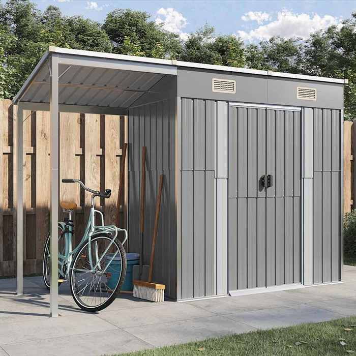 vidaXL Tuinschuur met verlengd dak, gereedschapsschuur met handgrepen, gereedschapsschuur, terrasopbergschuur, grijs 364525