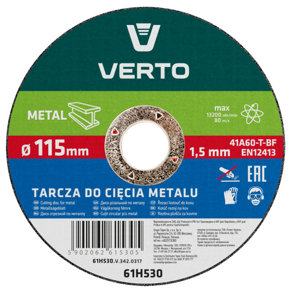 Tarcza tnąca do metalu 115x 22.2 mm VERTO 61H530