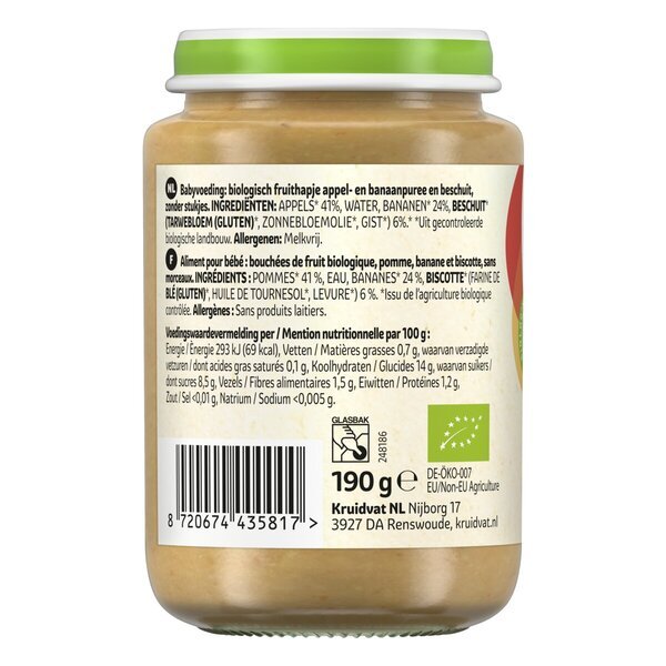 Kruidvat 6+M Organski sadni prigrizek z jabolkom, banano in prepečencem<br>325g