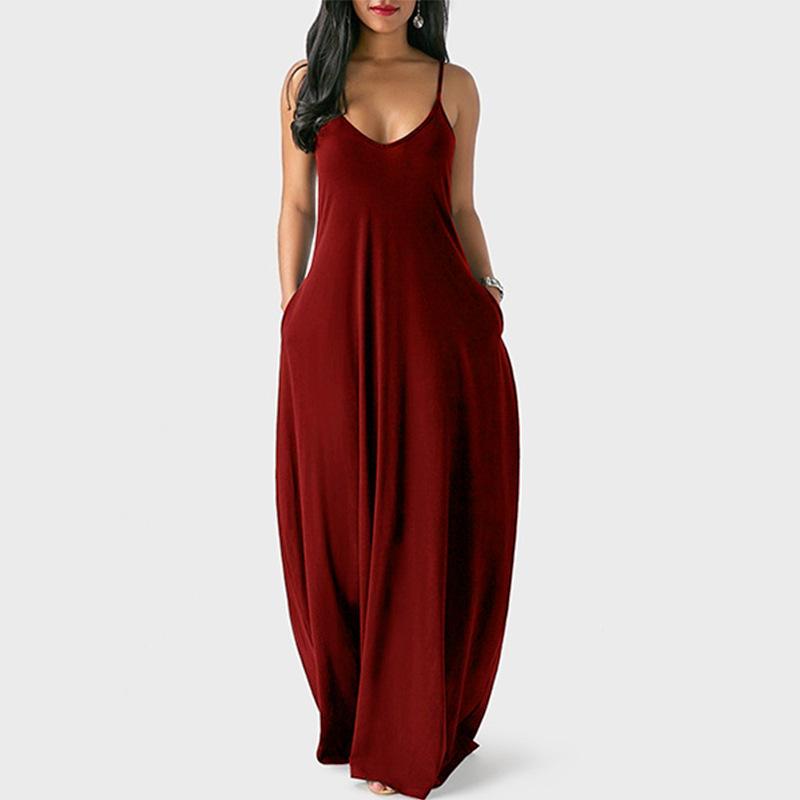 Robes d'été unies, robes à bretelles spaghetti, robes longues décontractées et sexy pour femmes, robes maxi à col en V, robes pour femmes