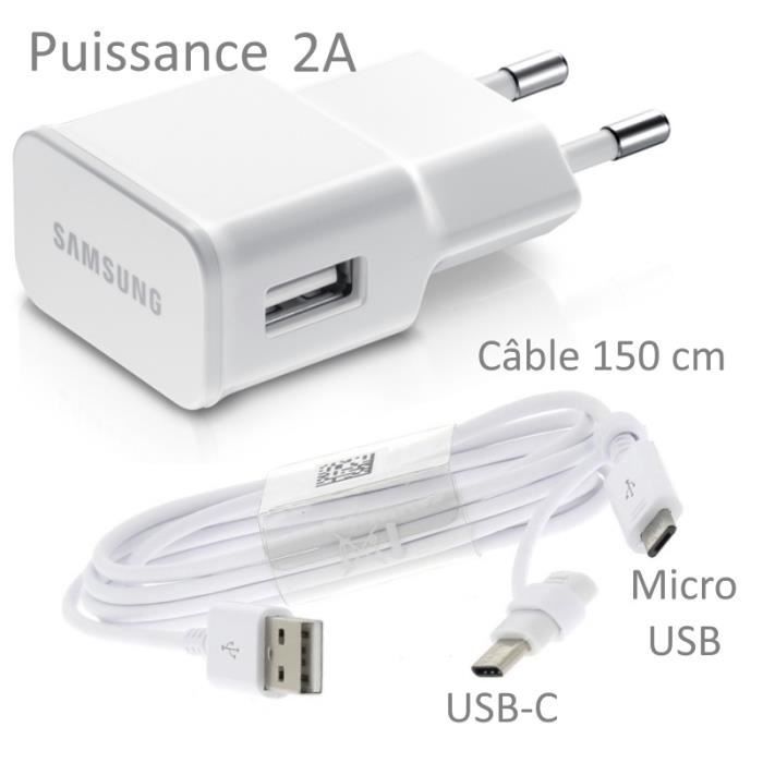 Cargador USB - SAMSUNG - ETA-U90EWEG - 2A - Cable de 150 cm de largo - Compatible con Galaxy A7 2018