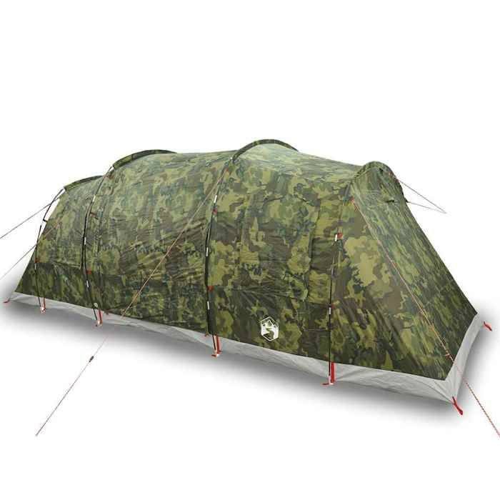 Tienda de campaña familiar tipo túnel vidaXL para 6 personas, impermeable, con estampado de camuflaje, ideal para acampar o como refugio de jardín. Modelo 4009421.