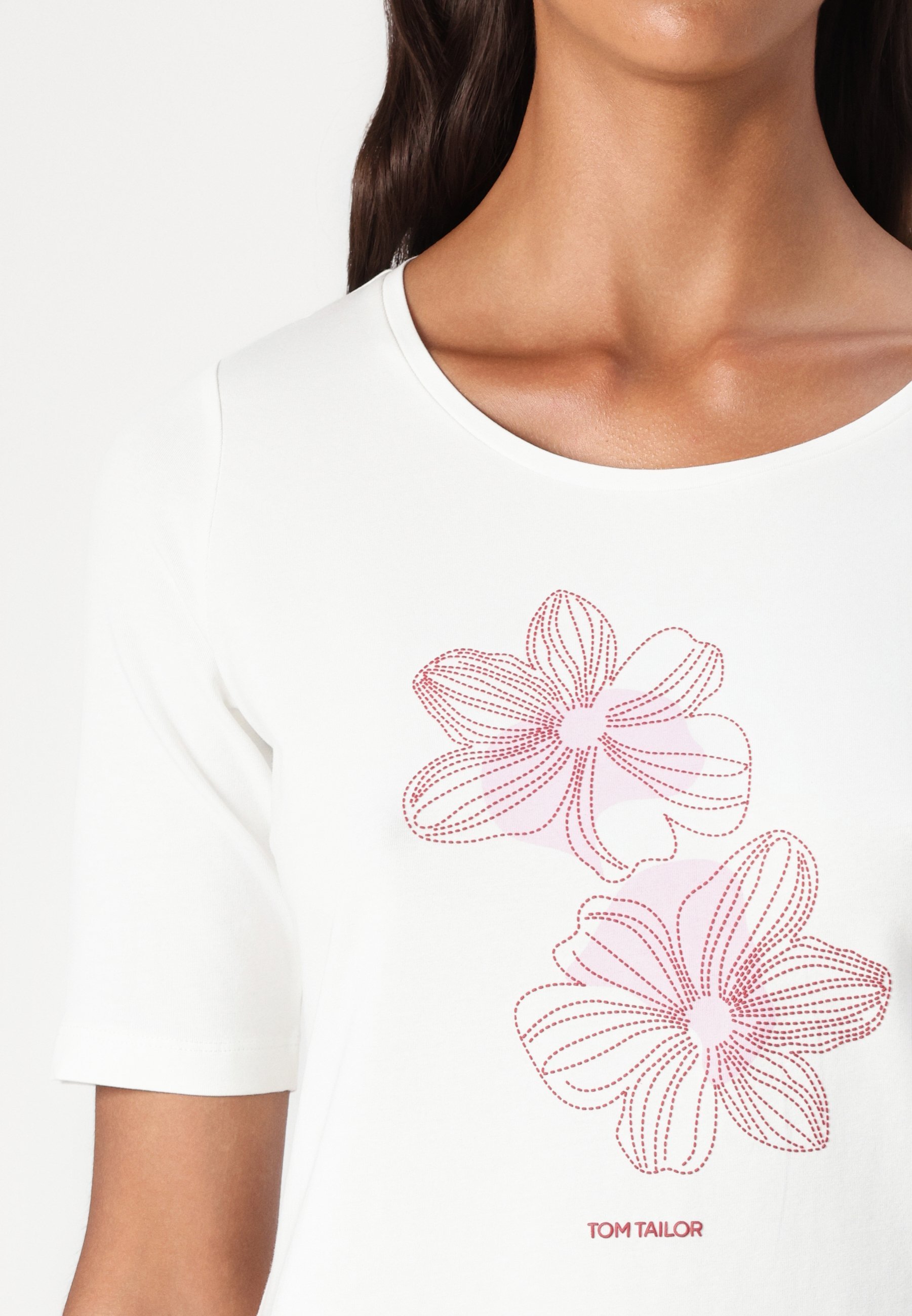 TOM TAILOR BASIC CON STAMPA - T-shirt stampata - bianco sussurro