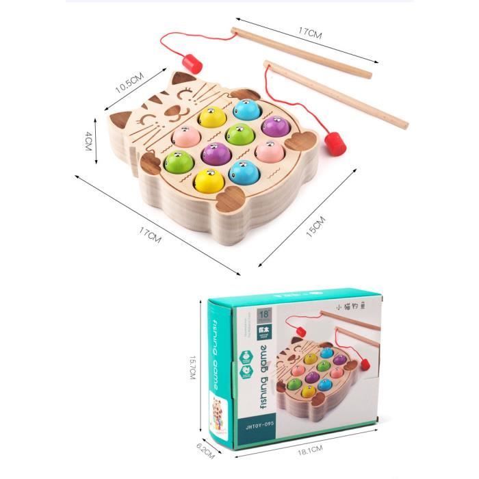 Jeu de pêche en bois magnétique - ZGEER - Jeux Montessori 2 ans - Jouet éducatif pour enfants - Cadeau 2-5 ans