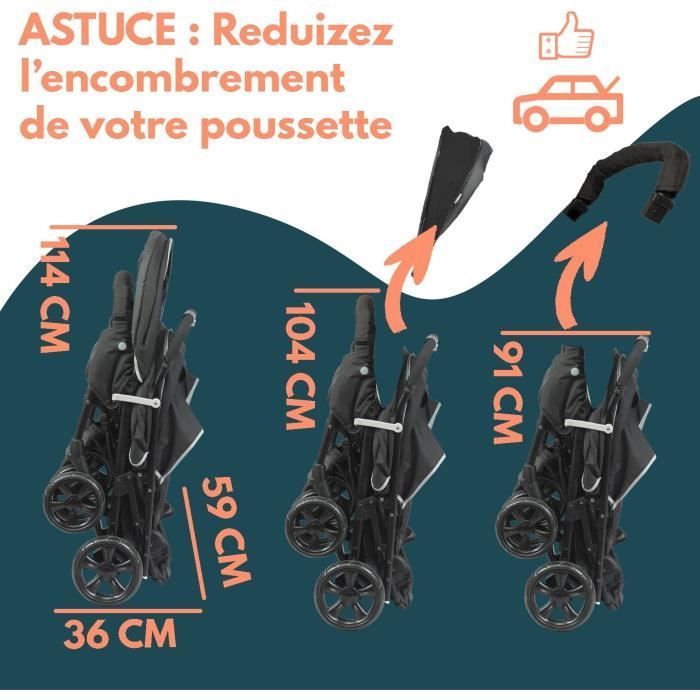 Passeggino doppio BAMBISL - Combinazione passeggino doppio + seggiolino auto i-Size - 4 ruote - Nero