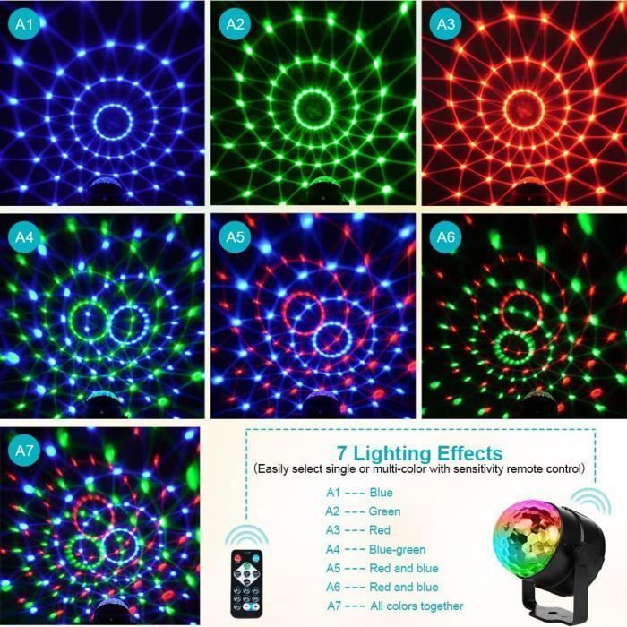 Lampe de Scène2 pièces,Jeux de lumière Soirée Boule à Facette à Télécommande LED Disco Eclairage DJ spot Soirée