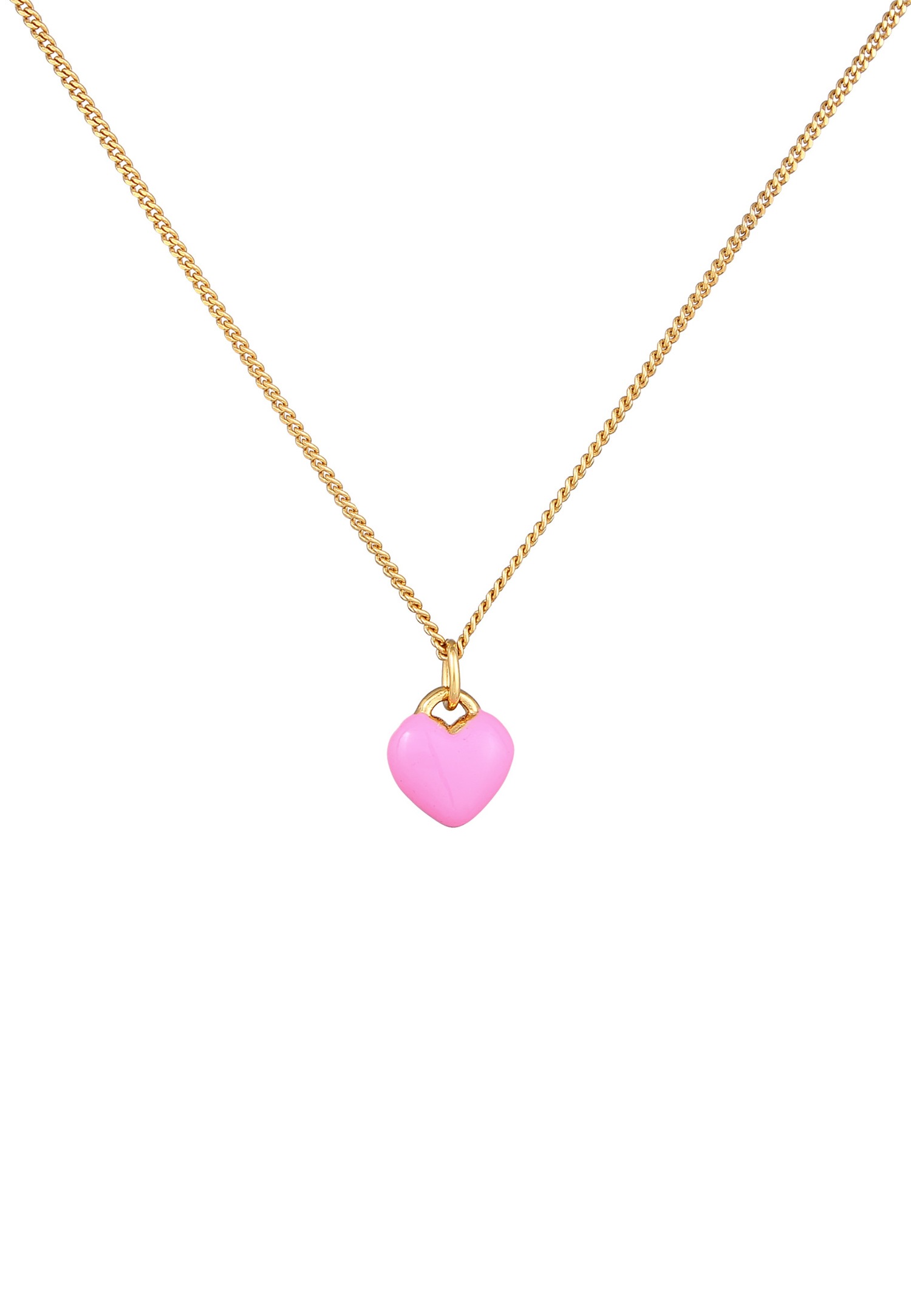Elli Enfants Pendentif Coeur Mignon avec émail rose en argent sterling 925 plaqué or
