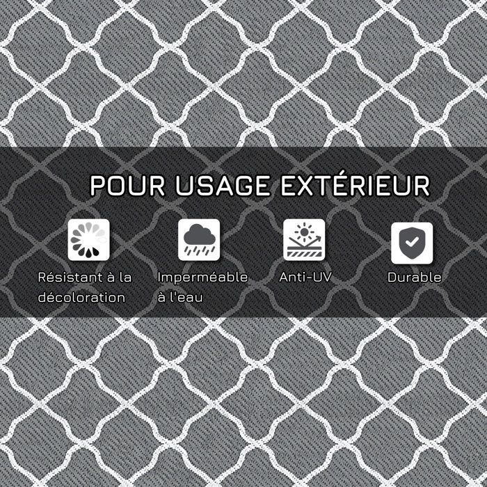 Alfombra de exterior Outsunny - reversible - polipropileno de alta densidad 310 g/m² - dimensiones 2,74 m de largo x 1,82 m de ancho - gris y blanco