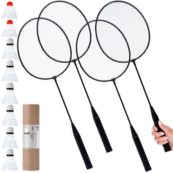 Vilde badminton set - 4 rackets and 8 darts - 61 x 20 cm - Multicoloured