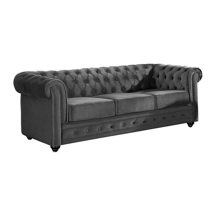 Canapé 3 places et fauteuil CHESTERFIELD - Velours anthracite