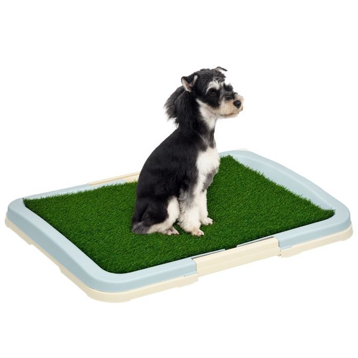 Toilette pour chien - PawHut - litière avec tapis en gazon artificiel plateau et panneau grillagé - 63 x 48,5 cm