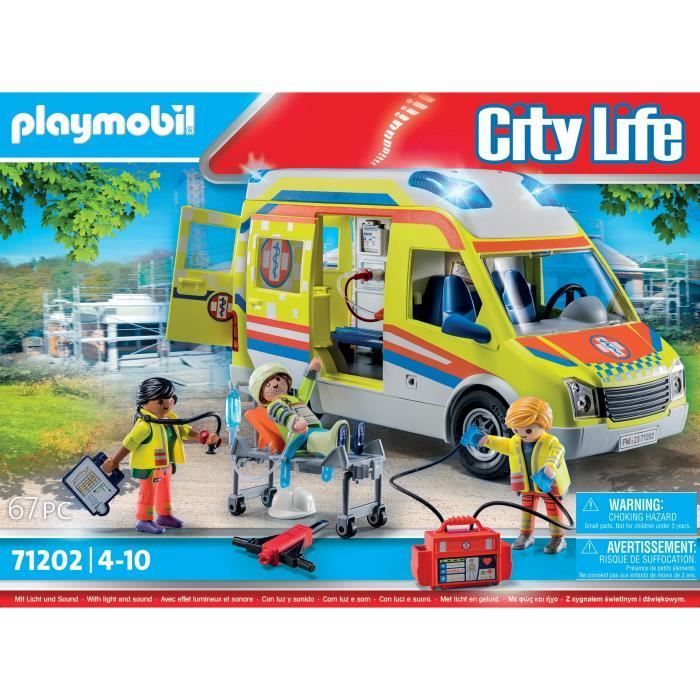 PLAYMOBIL 71202 Ambulancia con efectos de luz y sonido, Equipo de Rescate de Acción Urbana