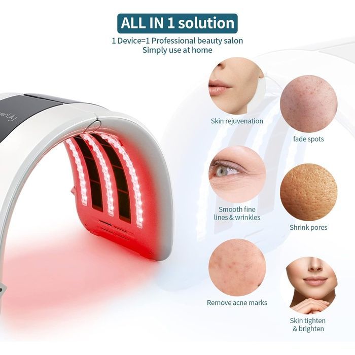 Máscara LED de 7 cores, lâmpada de terapia com luz vermelha, dispositivo PDT, máscara de luz profissional para rosto e pescoço.