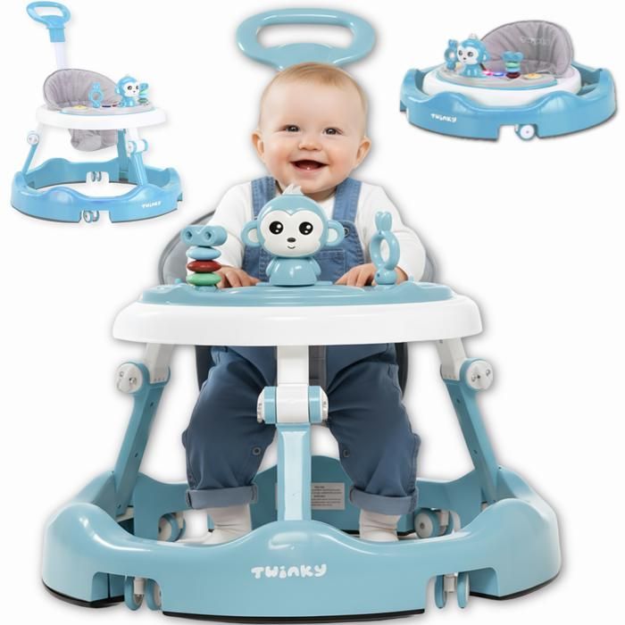 Twinky® Girello 3 in 1 | Blu | Girello convertibile e di lusso | Monopattino, tappetino poggiapiedi e maniglione | Primi passi divertenti