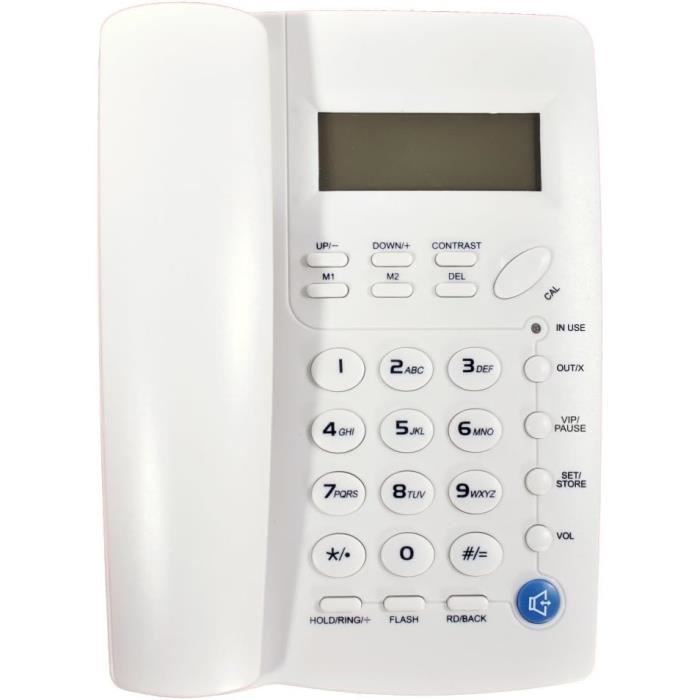 Téléphone Filaire - ORNIN - Y043 - Haut-Parleur - Identification de l'appelant - Blanc