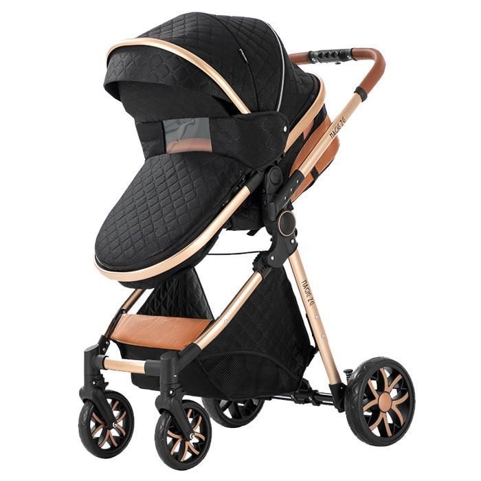 Poussette Magic ZC Poussette bebe Pousette trio 3 en 1 Avec sac à main Jusqu'à 15KG 0-3ans Paysage élevé Avec grand panier Noir or