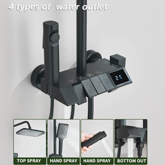 Coluna de chuveiro, sistema de chuveiro com termostato digital LED, chuveiro tipo chuva.