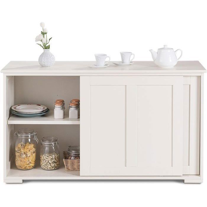 Aparador de cocina contemporáneo COSTWAY, lacado en beige, con puerta corredera y 2 estantes de MDF, 106,5 x 33 x 60 cm.