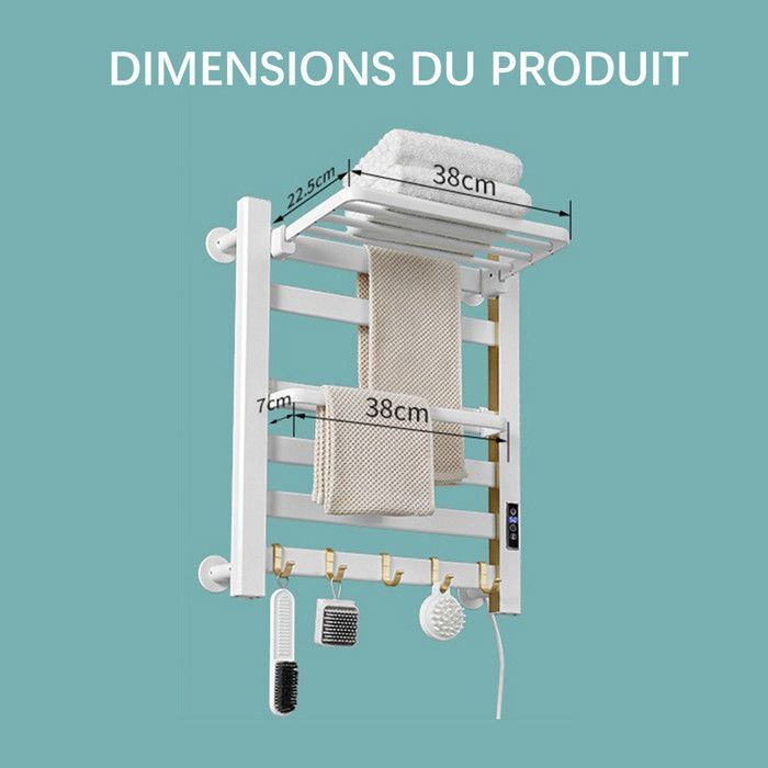 Radiateur Sèche-serviettes électrique - DDCAQIOUA - 500 W - Aluminium - Blanc - 3 Fonctions