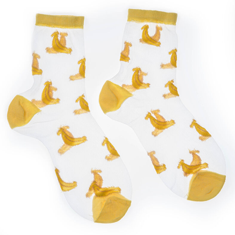  Gelbe Damensocken mit Motiv