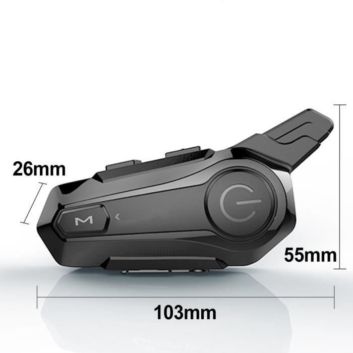 Intercomunicador para motocicleta PRUMYA Bluetooth 5.0 para dos cascos, alcance de comunicación de 1 km, 12 horas de tiempo de llamada, resistencia al agua IPX6.