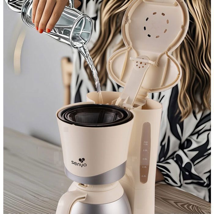 Cafetera Senya Simple Coffee de 1 litro con aislamiento térmico, filtro permanente y sistema antigoteo, apagado automático.