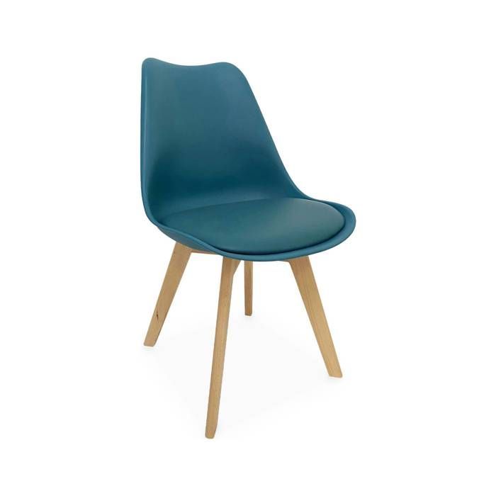 Juego de 4 sillas escandinavas. Patas de madera de haya. Sillas individuales. Color azul pato.
