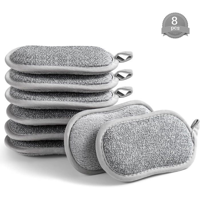 Set of 8 Extra-Thick 1.5cm Dish Sponges - Microfiber + Scrubber - Deep and Long-Lasting Cleaning - 15x8cm - High Quality