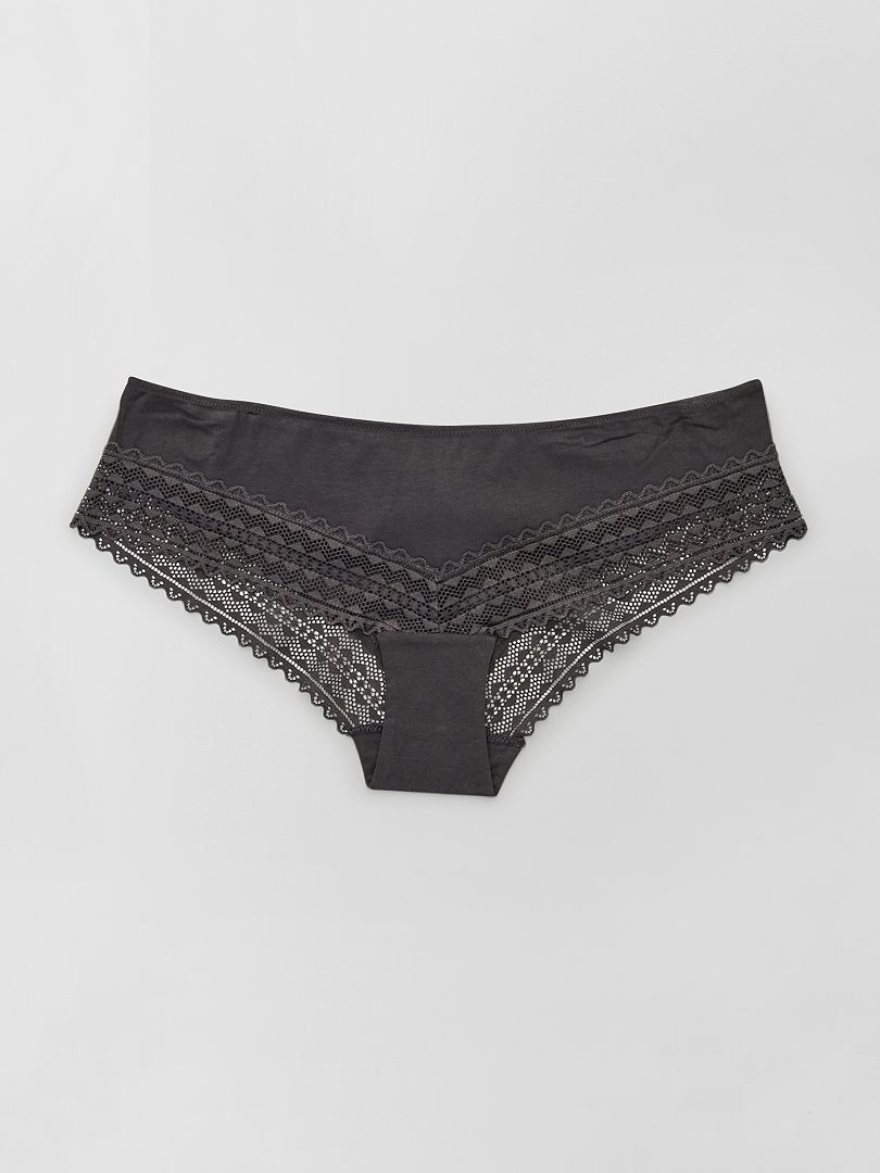 Set van 3 katoenen en kanten slipjes - ROZE
