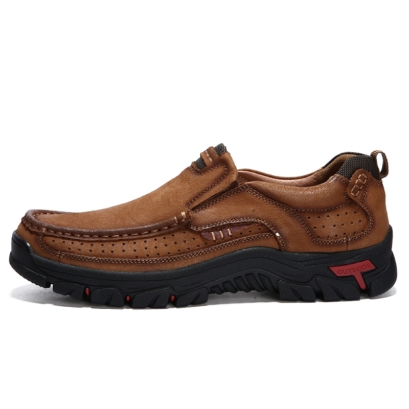 Zapatillas de senderismo para hombre, cómodas, de primera capa, de piel de vacuno, para exteriores, transpirables, para hombre, tallas grandes.