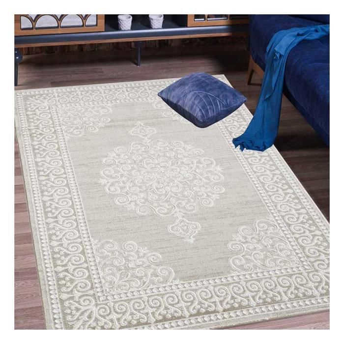 Tapis oriental 120x160 rectangle beige tissé motif ancestral LYN7 MIRALI