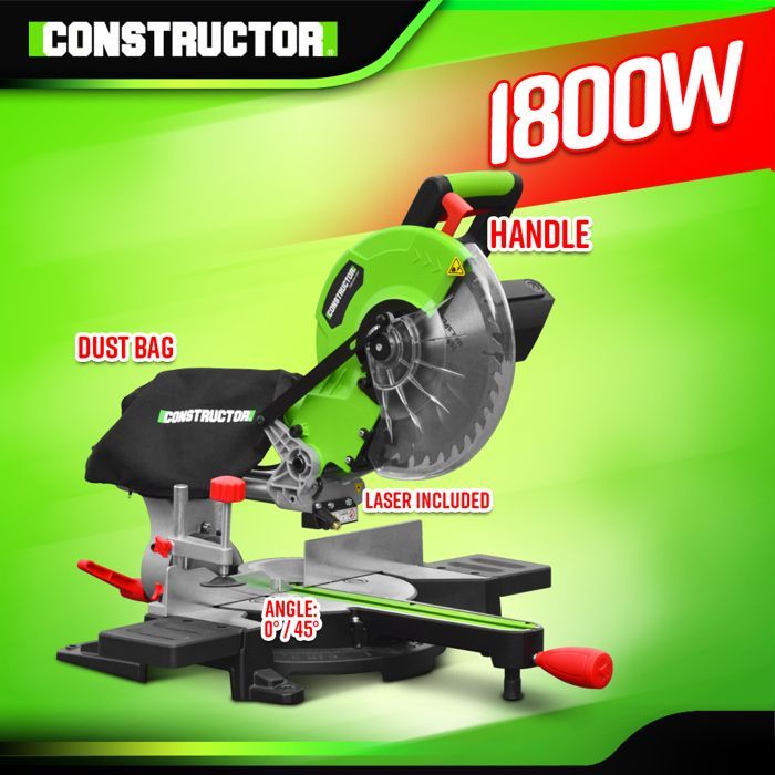Serra de esquadria radial de 1800 W - Lâmina de 254 mm com 36 dentes - Constructor