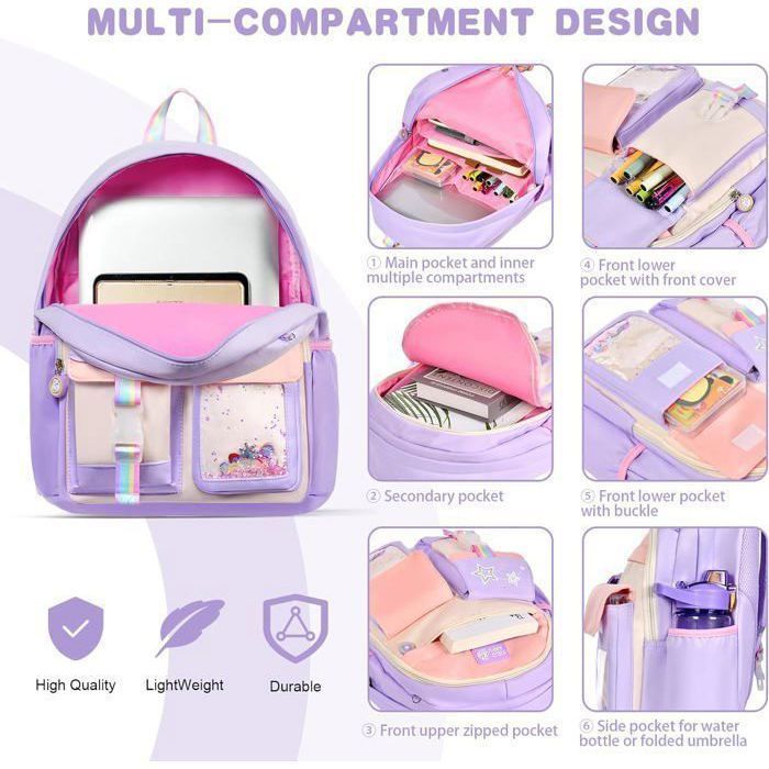 Sac à Dos Fille - Sac D'école Enfant - Cartable Fille - 19 L - Imperméable - Durable - RIWILL