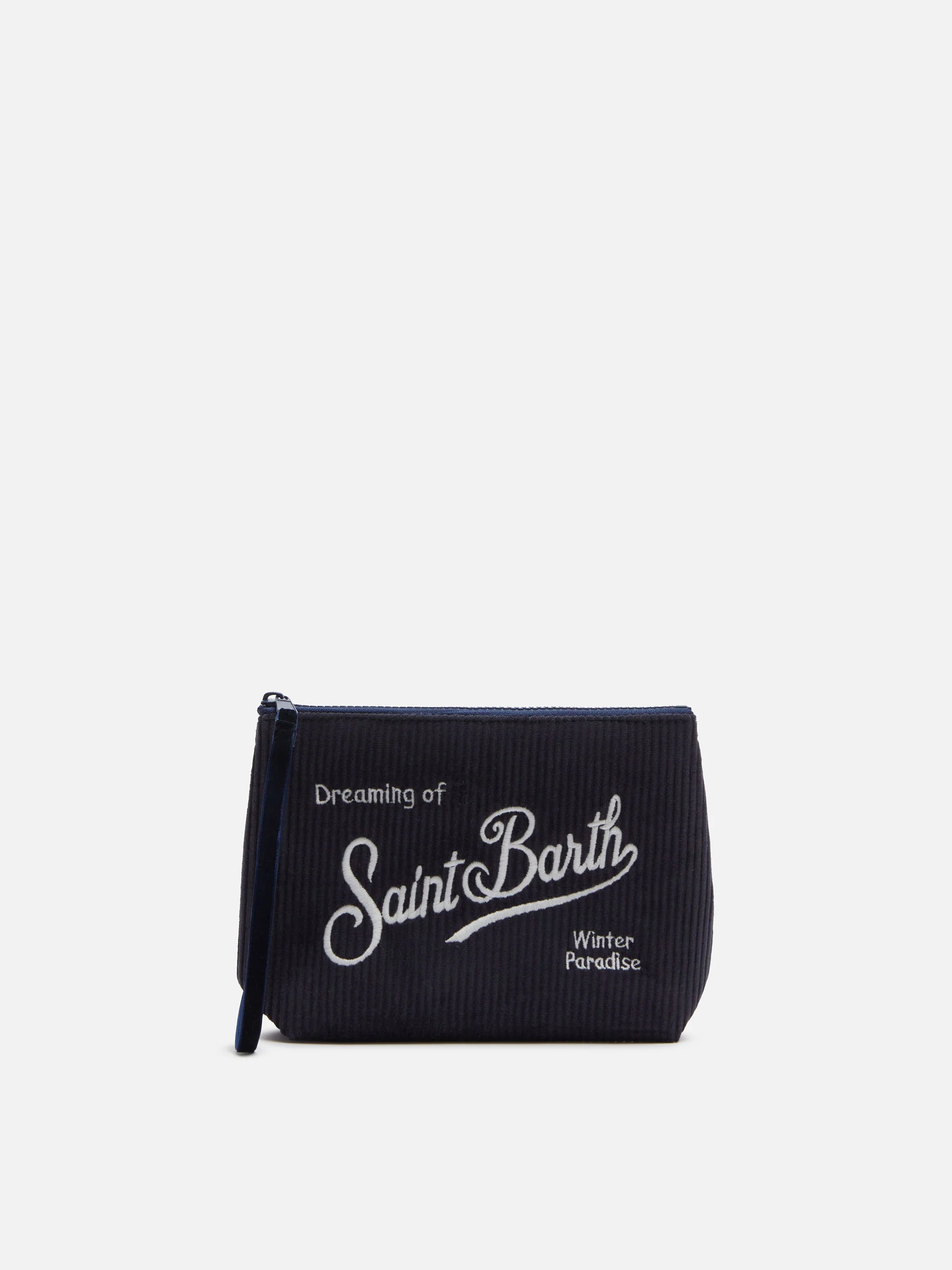 Aline marineblauwe corduroy clutch tas
