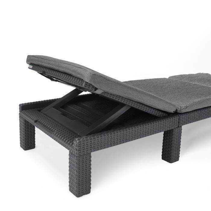 Sun lounger - Allibert by KETER – DAYTONA – in imitation woven rattan resin – cushion – adjustable backrest – graphite grey