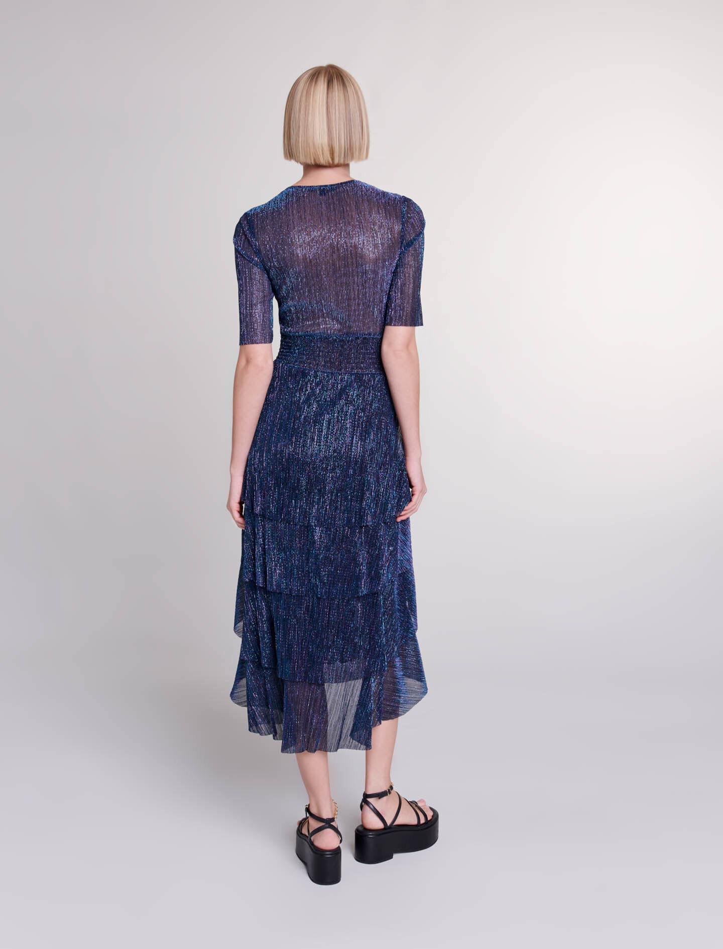 Rochie lungă cu volane - Albastru/Violet