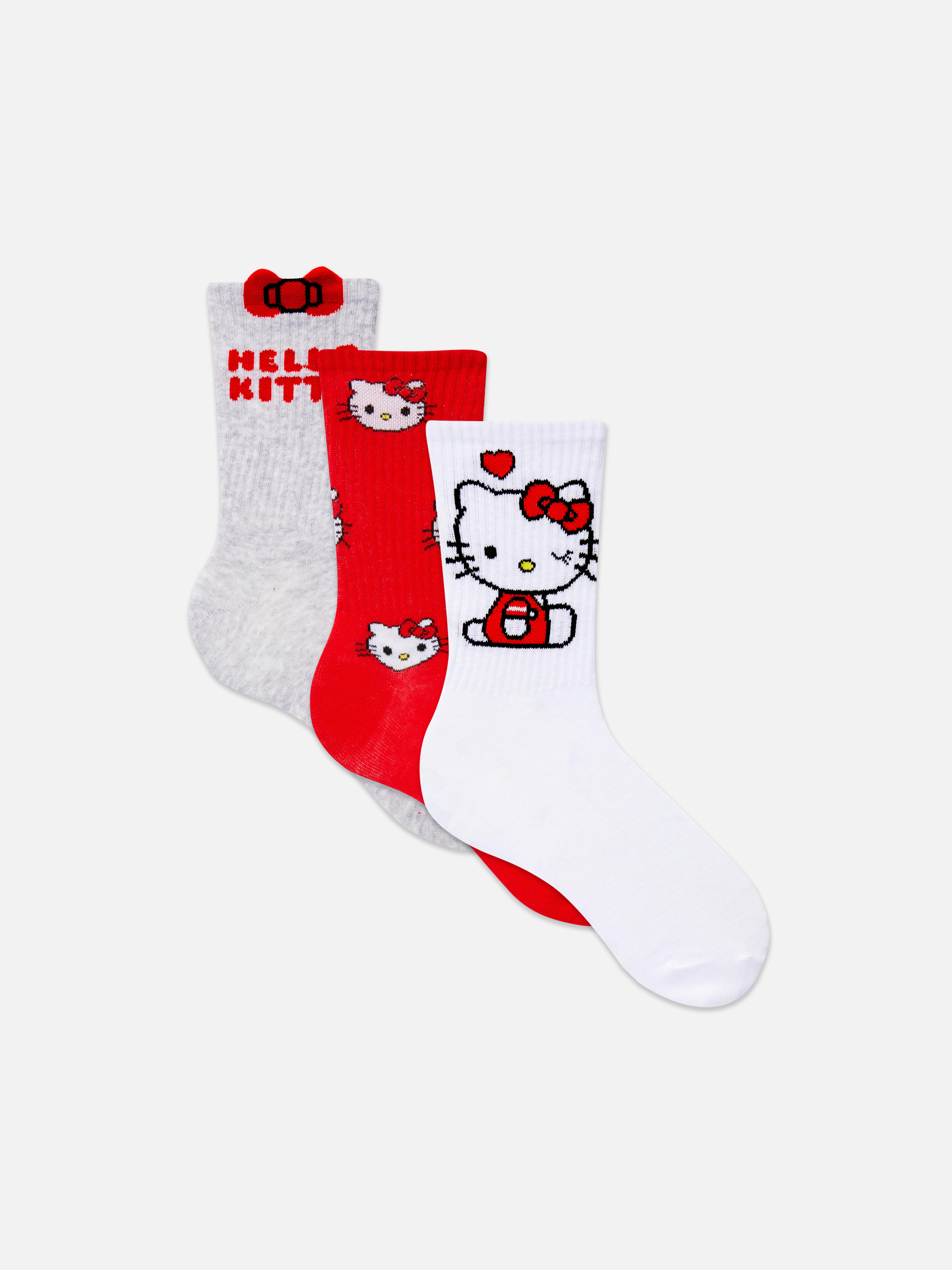 Șosete Hello Kitty până la jumătatea gambei, 3 perechi Trei perechi de șosete cu nervuri până la jumătatea gambei cu modele Hello Kitty