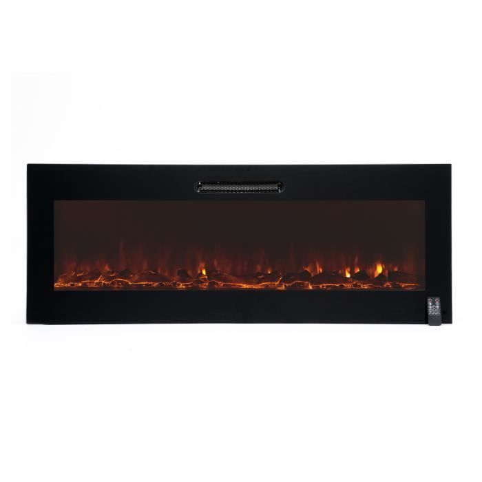 Cheminée Électrique Murale Encastrable 2000W Kekai Oregon 127x16x48 cm Noir avec Simulation de Feu Télécommande pour Intérieur