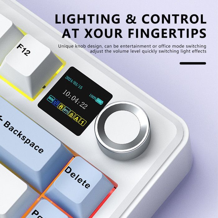 Tastiera meccanica da gioco wireless Aula F75 75% - 3 modalità, struttura a guarnizione, switch intercambiabili, tasti RGB - Blu ghiaccio