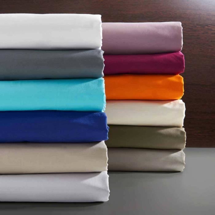 Drap plat - 100% Coton - Prune - 180 x 290 cm - 57 fils/cm² - Lit 1 place