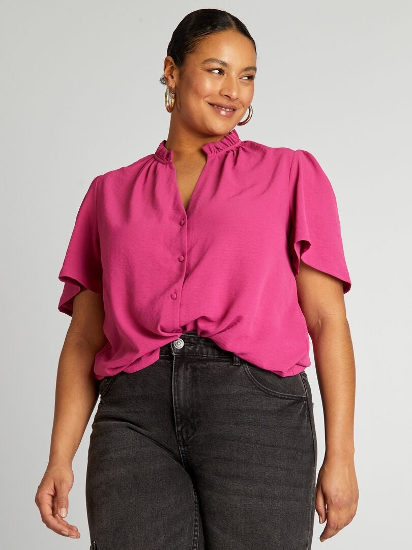 Blusa suave con volantes - ROSA
