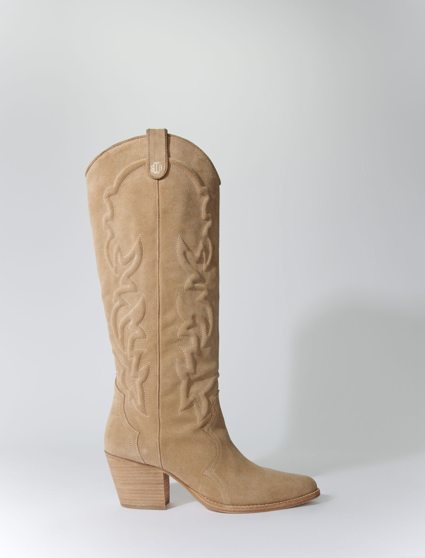 Beige cowboy-saapas kirjailtua nahkaa - Beige